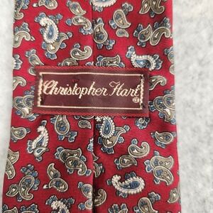 Christopher Hart Tie Mens Extra Long Red Paisley Silk Made USA Classic Formal